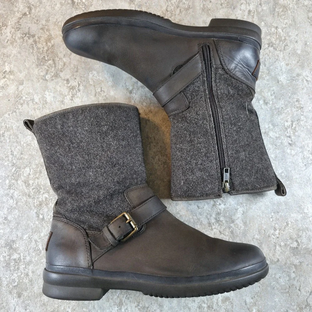 UGG Boots Womens 9 Robbie Leather Wool Chocolate Brown Waterproof Zip 1017377
